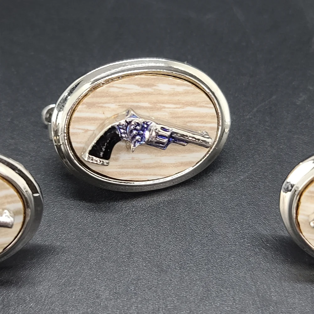 Cufflinks and Tie Clip. 6 Shooter.